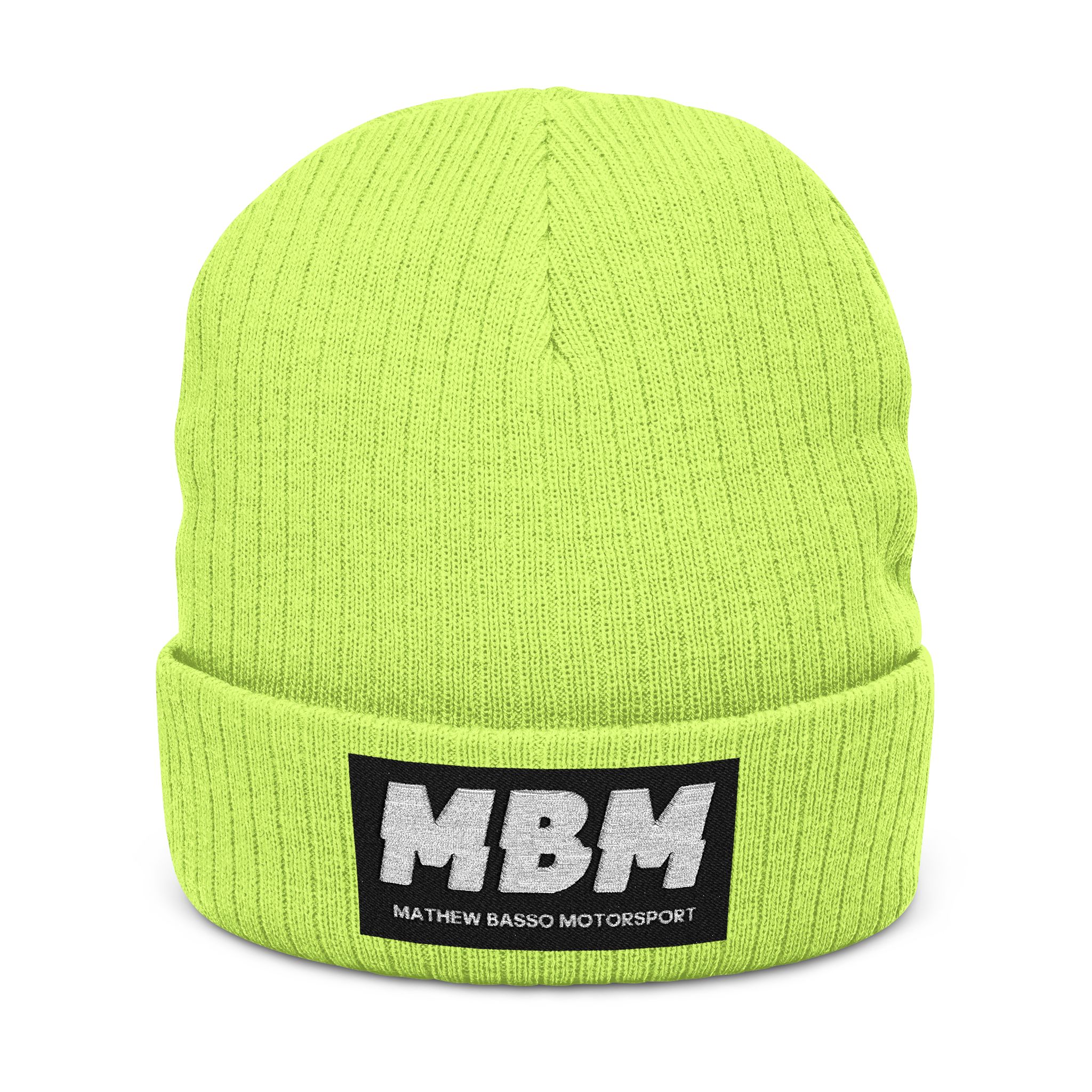 MBM Patch Logo Beanie, Ribbed Knit Embroidered Cuff Hat - Image 9