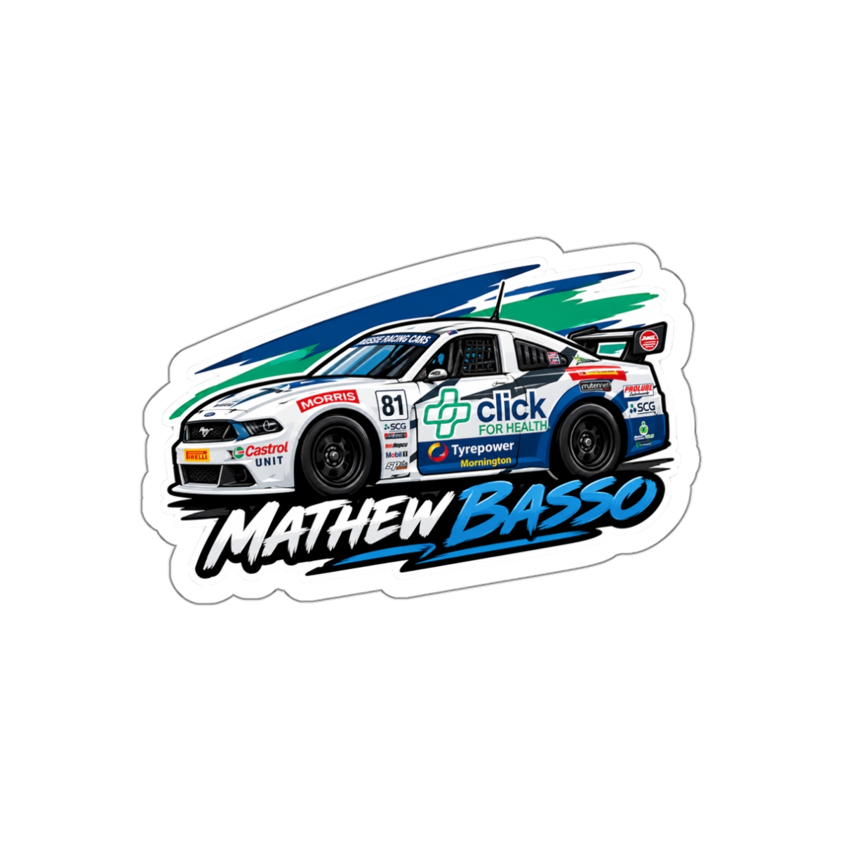 Race Car Illustration Die-Cut Sticker | Mathew Basso Racing Decal - Image 4