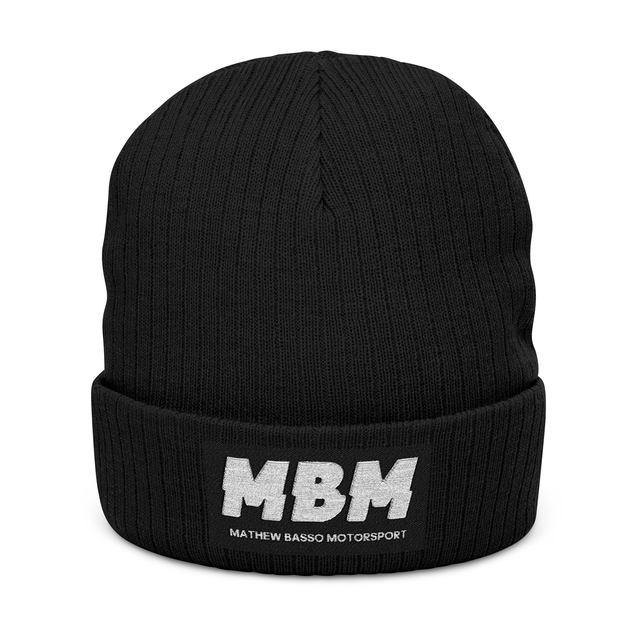 MBM Patch Logo Beanie, Ribbed Knit Embroidered Cuff Hat