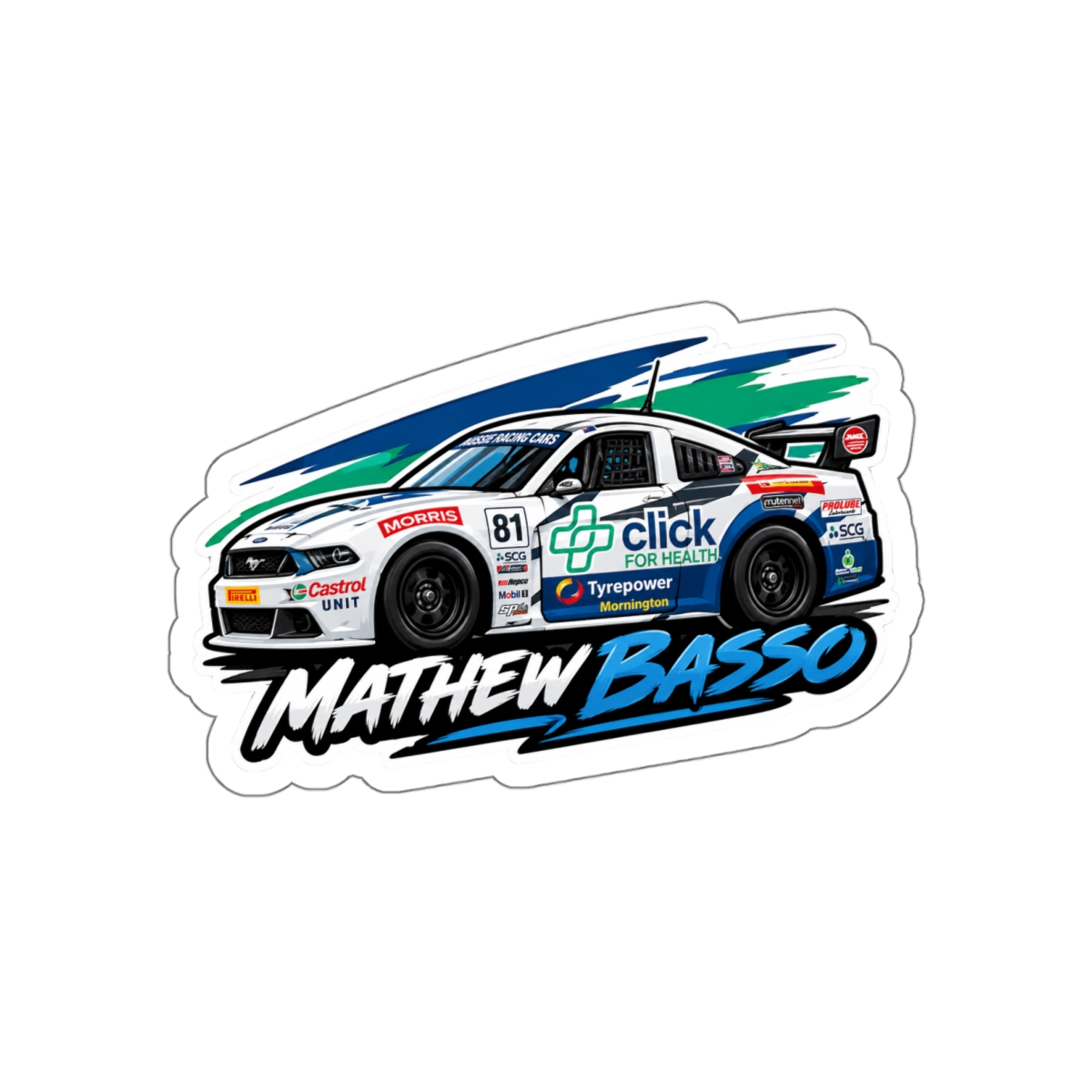 Race Car Illustration Die-Cut Sticker | Mathew Basso Racing Decal - Image 7