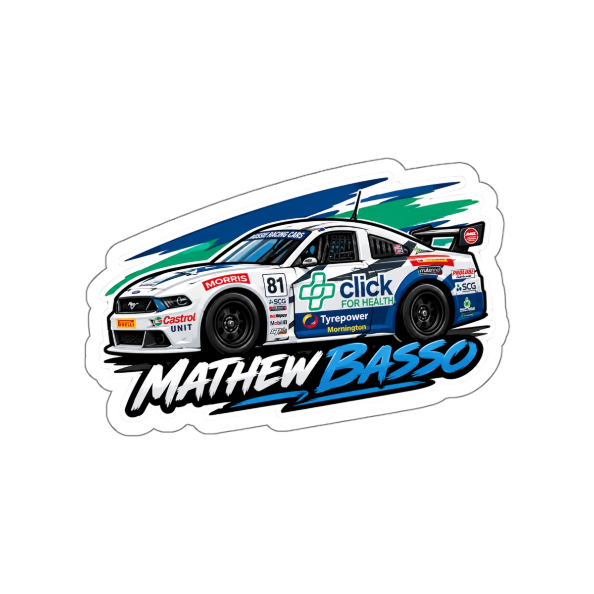 Race Car Illustration Die-Cut Sticker | Mathew Basso Racing Decal - Image 10