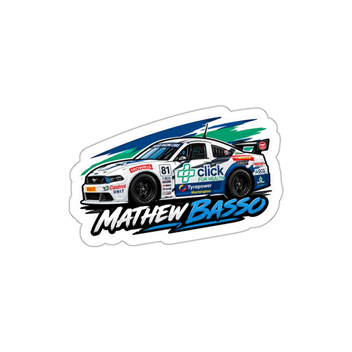Race Car Illustration Die-Cut Sticker | Mathew Basso Racing Decal