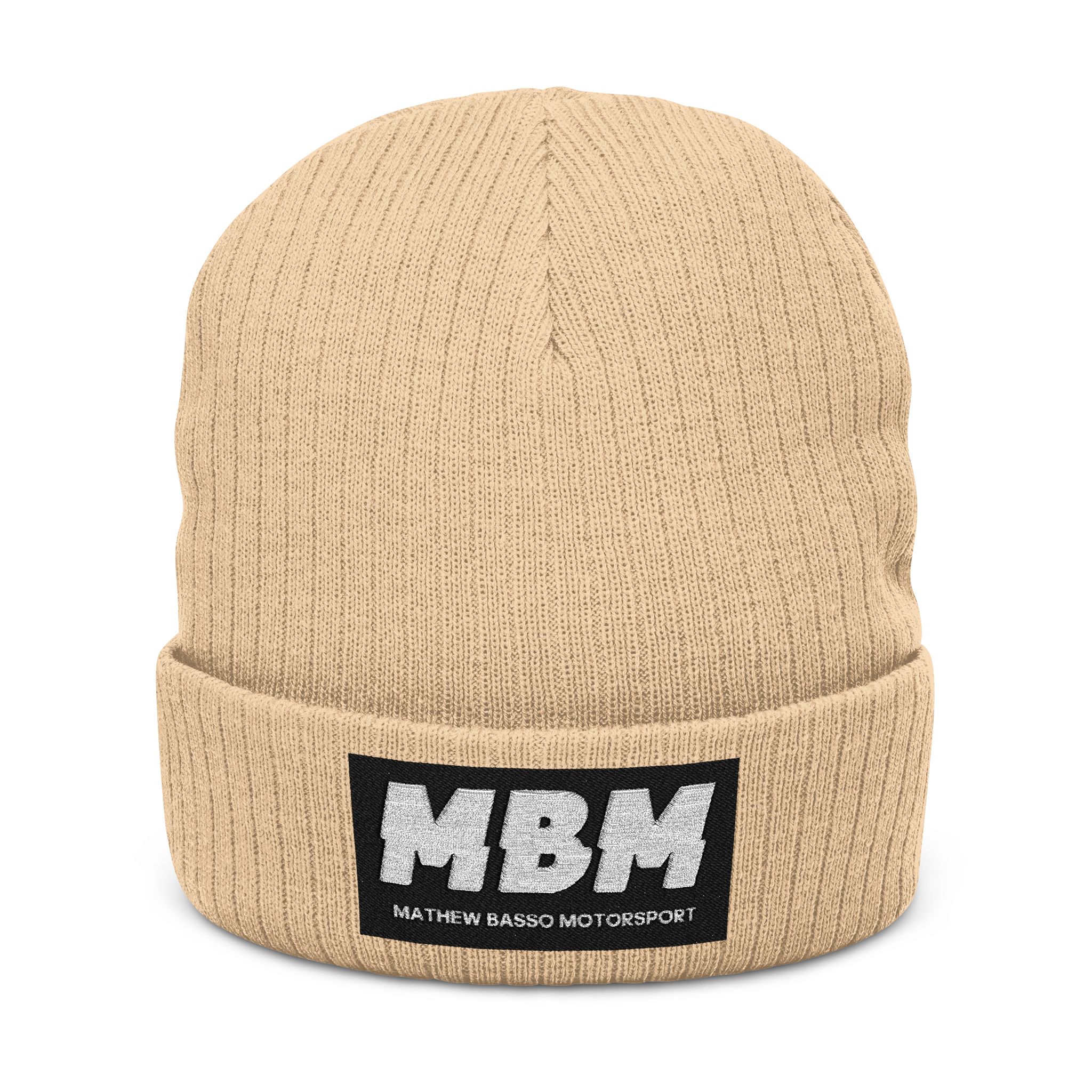 MBM Patch Logo Beanie, Ribbed Knit Embroidered Cuff Hat - Image 3